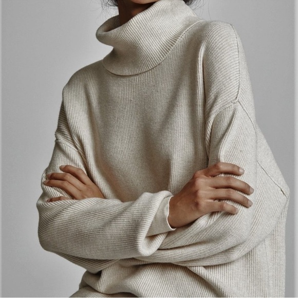 Free People Softly Structured Tunic Sweater Turtleneck Rib Knit S - Picture 3 of 11